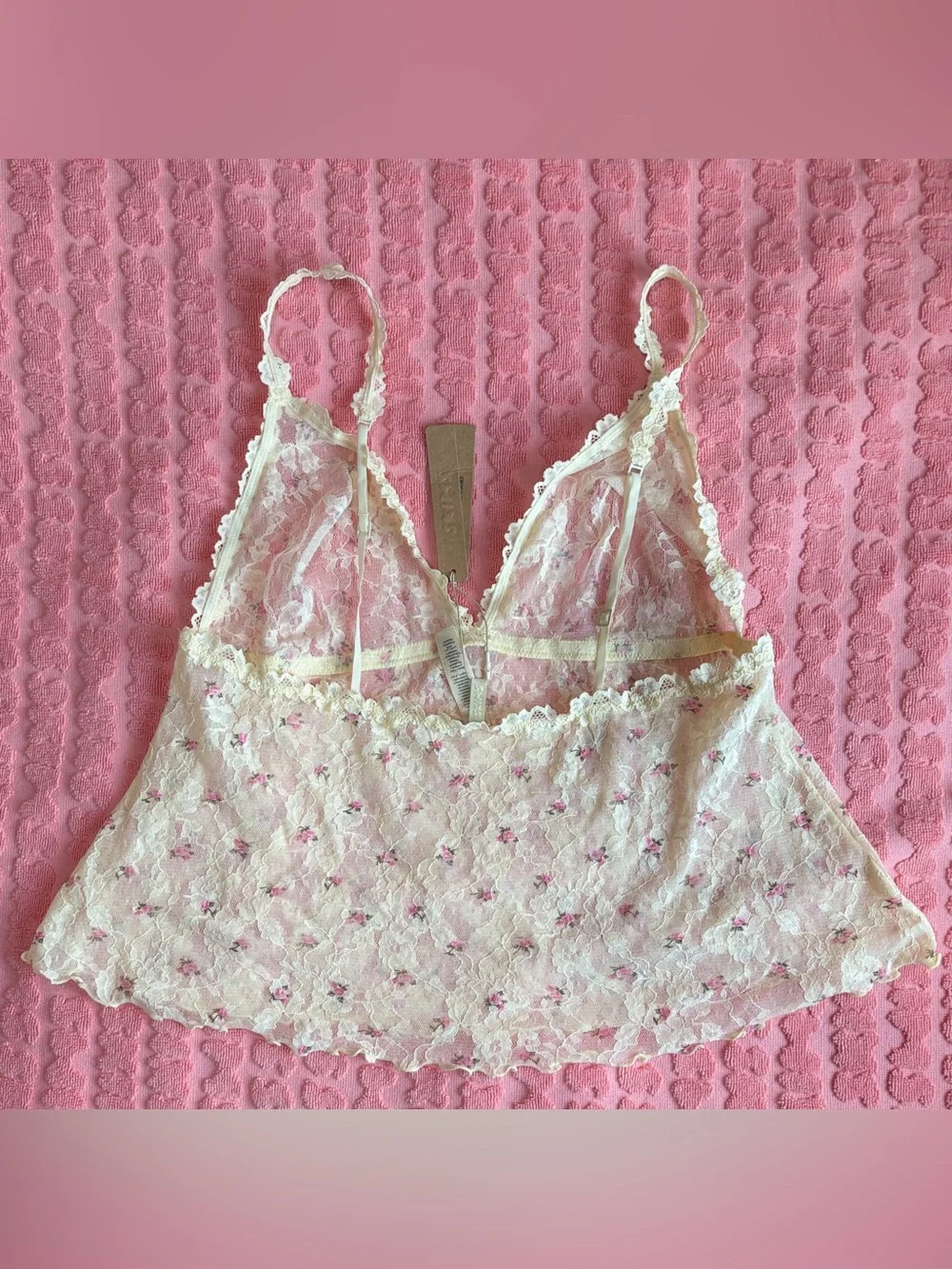 🌸 SKIMS Stretch Lace Trim Cami & Short Set | Butter Rosebud Print | XL | NW